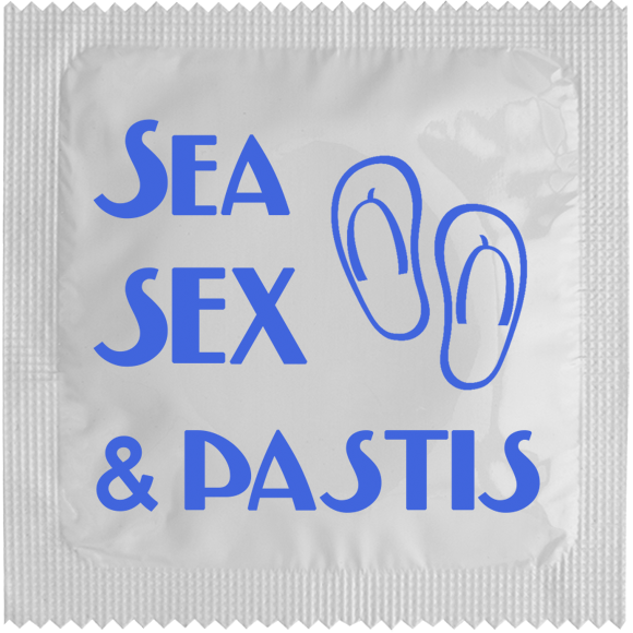 Image of funny condom "Sea, Sex & Pastis"