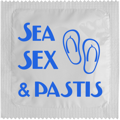 Image of funny condom "Sea, Sex & Pastis"