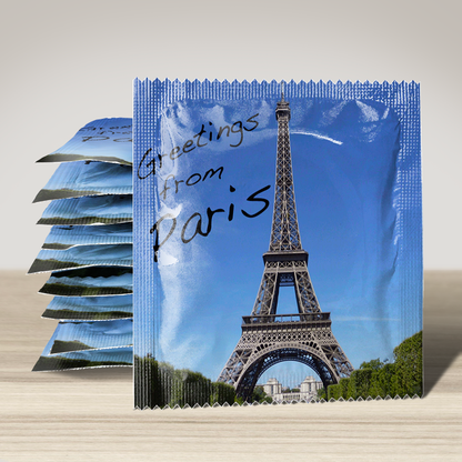 Image of funny condom "Greetings From Paris", 10 units