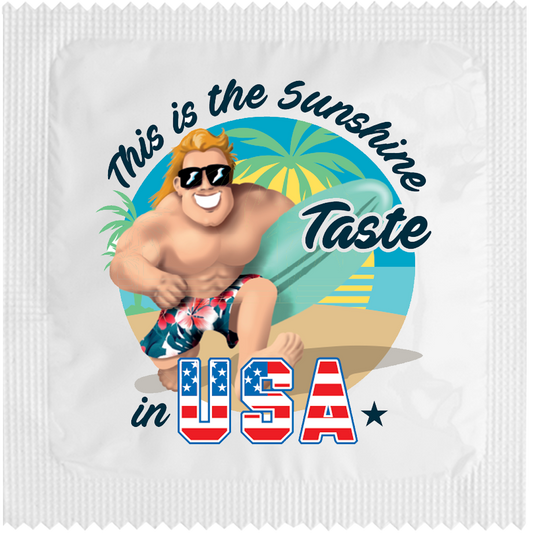 Image of funny condom "This is the sunshine taste in USA Boy"