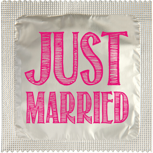 Image of funny condom "Just Married In Pink"