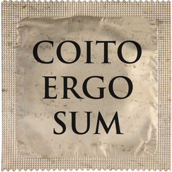 Image of funny condom "Coito Ergo Sum"