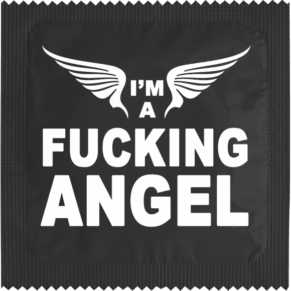Image of funny condom "I'm a fucking angel"