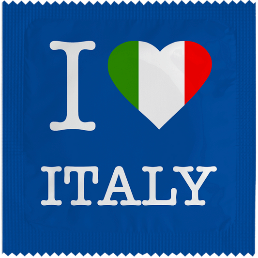 Image of funny condom "I Love Italy Full Blue"