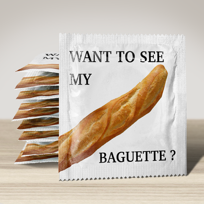 Image of funny condom "Want To See My Baguette", 10 units