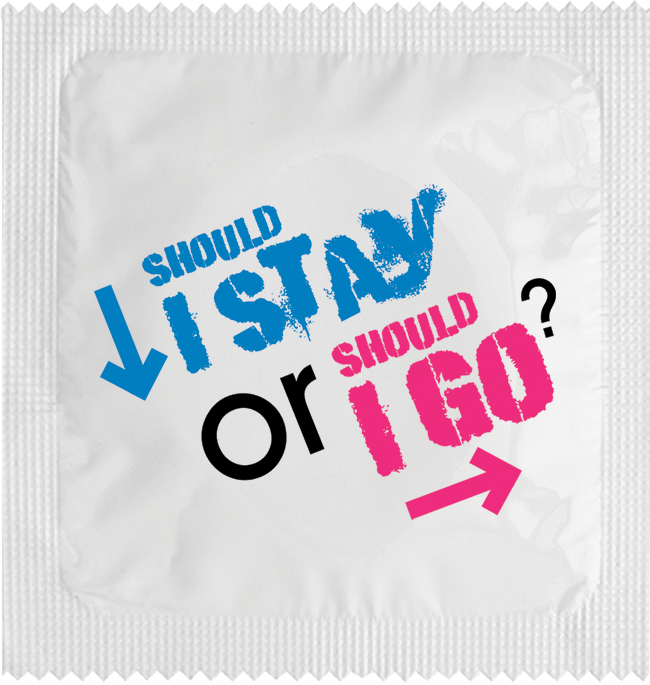Image of funny condom "Should i say or should i go"