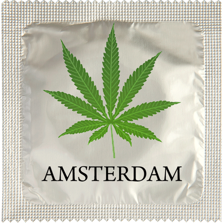 Image of funny condom "Cannabis Amsterdam"
