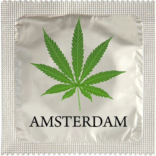 Image of funny condom "Cannabis Amsterdam"